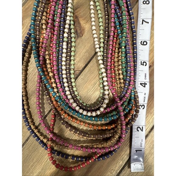 Chicos Layered Seed Bead Mutli Earth Tone 11" Long Statement Necklace NEW - Picture 11 of 12